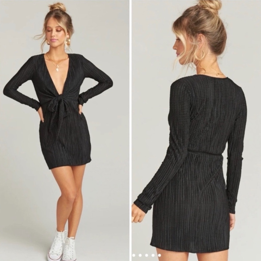 Show Me Your MuMu Monroe Black Plunging Neckline Long Sleeve Dress